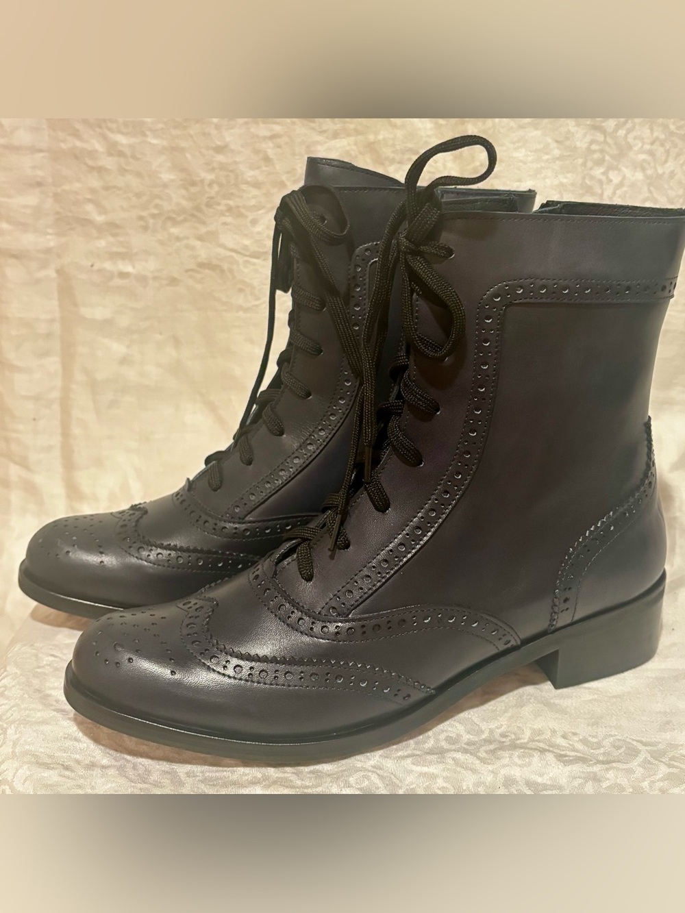 GIROTTI Custom Made Navy Blue Leather Brogue Combat Ankle Boots EU 42